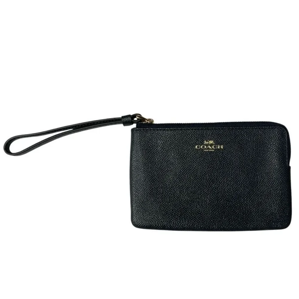Coach Corner‎ Zip Wristlet Wallet Crossgrain Small Leather Black